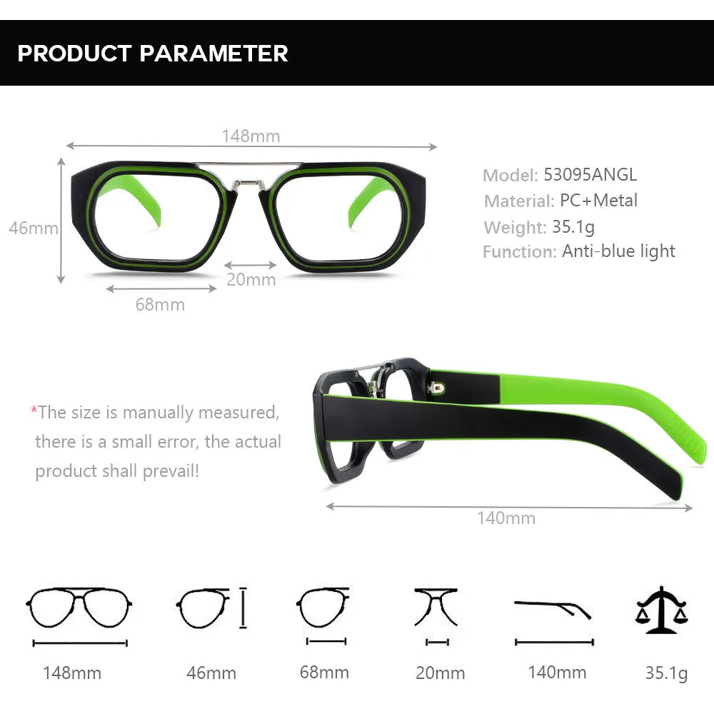 CCspace Unisex Full Rim Square Resin Double Bridge Punk Frame Eyeglasses 53095