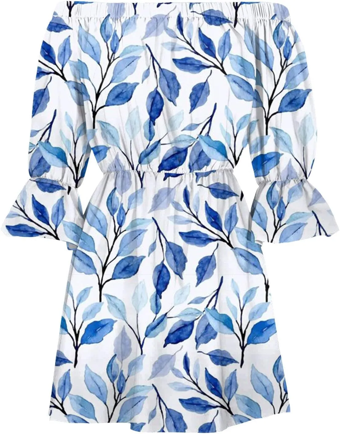 Ceboyel Women Off Shoulder Hawaiian Sundress Boho Ruffle Dresses Swing Beach Dress Sexy Casual Tropical Vacation Clothes