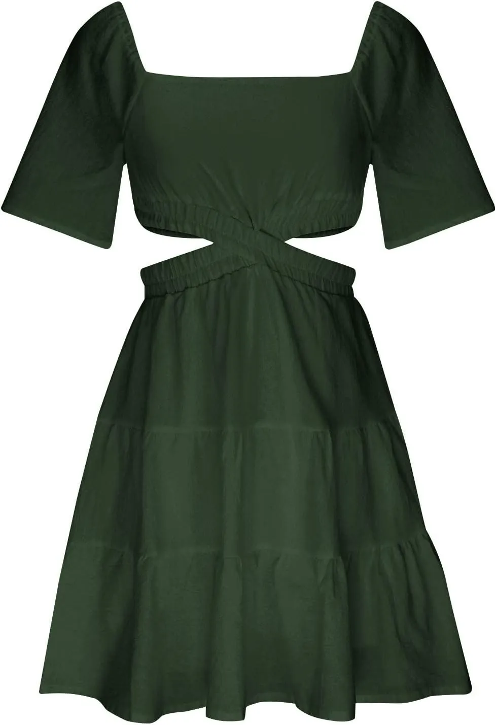 Ceboyel Women Square Neck Short Dress Cutout Tiered Summer Dresses Ruffle Casual Cute Mini Dress Vacation Outfits 2023