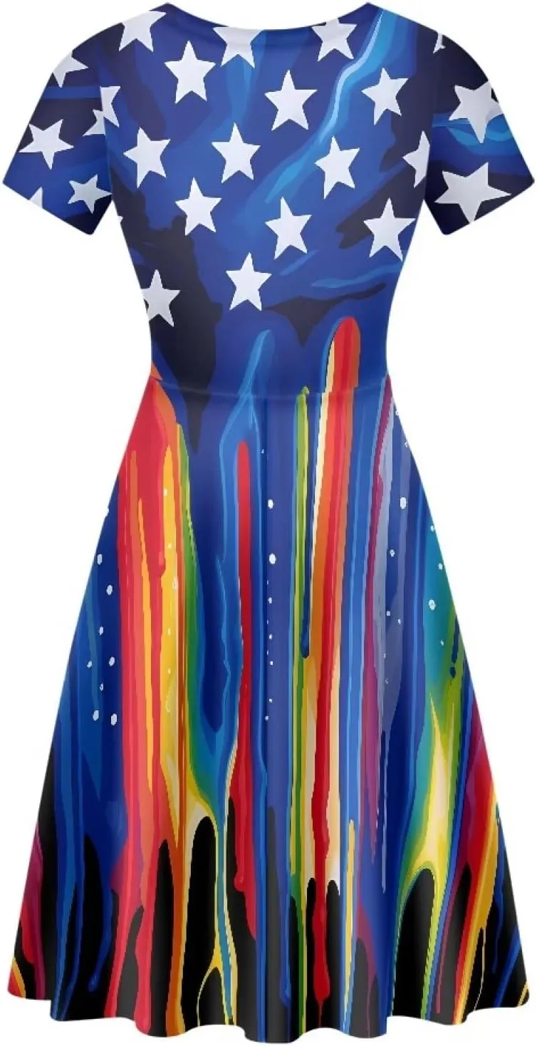 chaqlin Women Casual Summer Tunic Dress Short Sleeved Plus Size A-Line Midi Dresses
