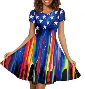 chaqlin Women Casual Summer Tunic Dress Short Sleeved Plus Size A-Line Midi Dresses