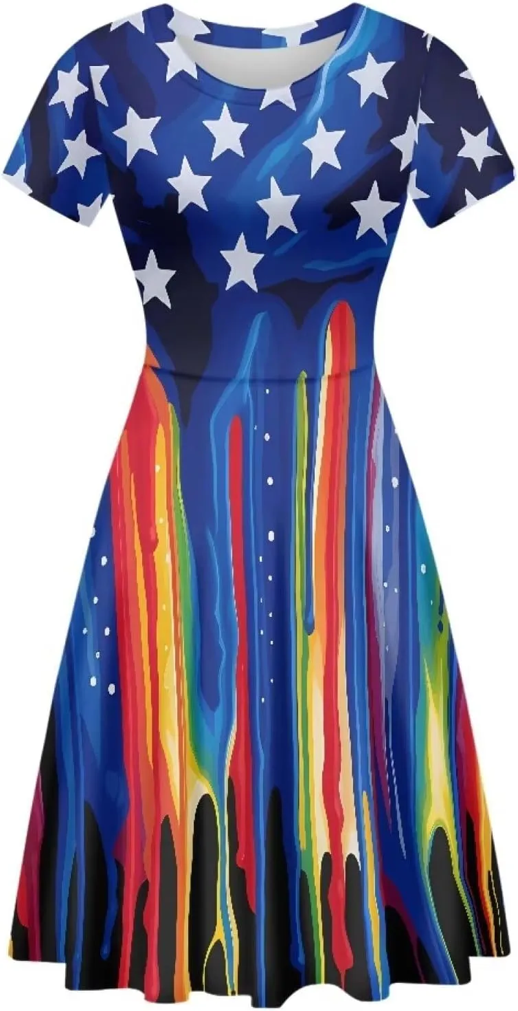 chaqlin Women Casual Summer Tunic Dress Short Sleeved Plus Size A-Line Midi Dresses