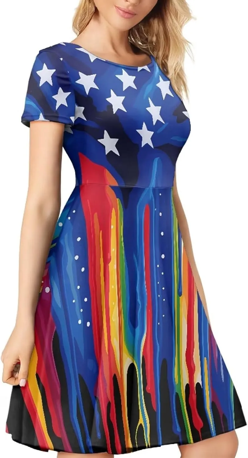 chaqlin Women Casual Summer Tunic Dress Short Sleeved Plus Size A-Line Midi Dresses