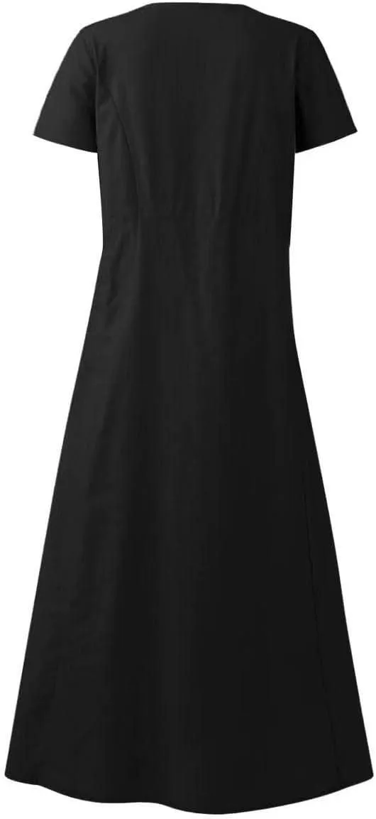 Cotton Linen Dresses for Women 2024 Trendy Casual Summer Dress Short Sleeve Flowy Maxi Dresses Boho Vacation Clothing