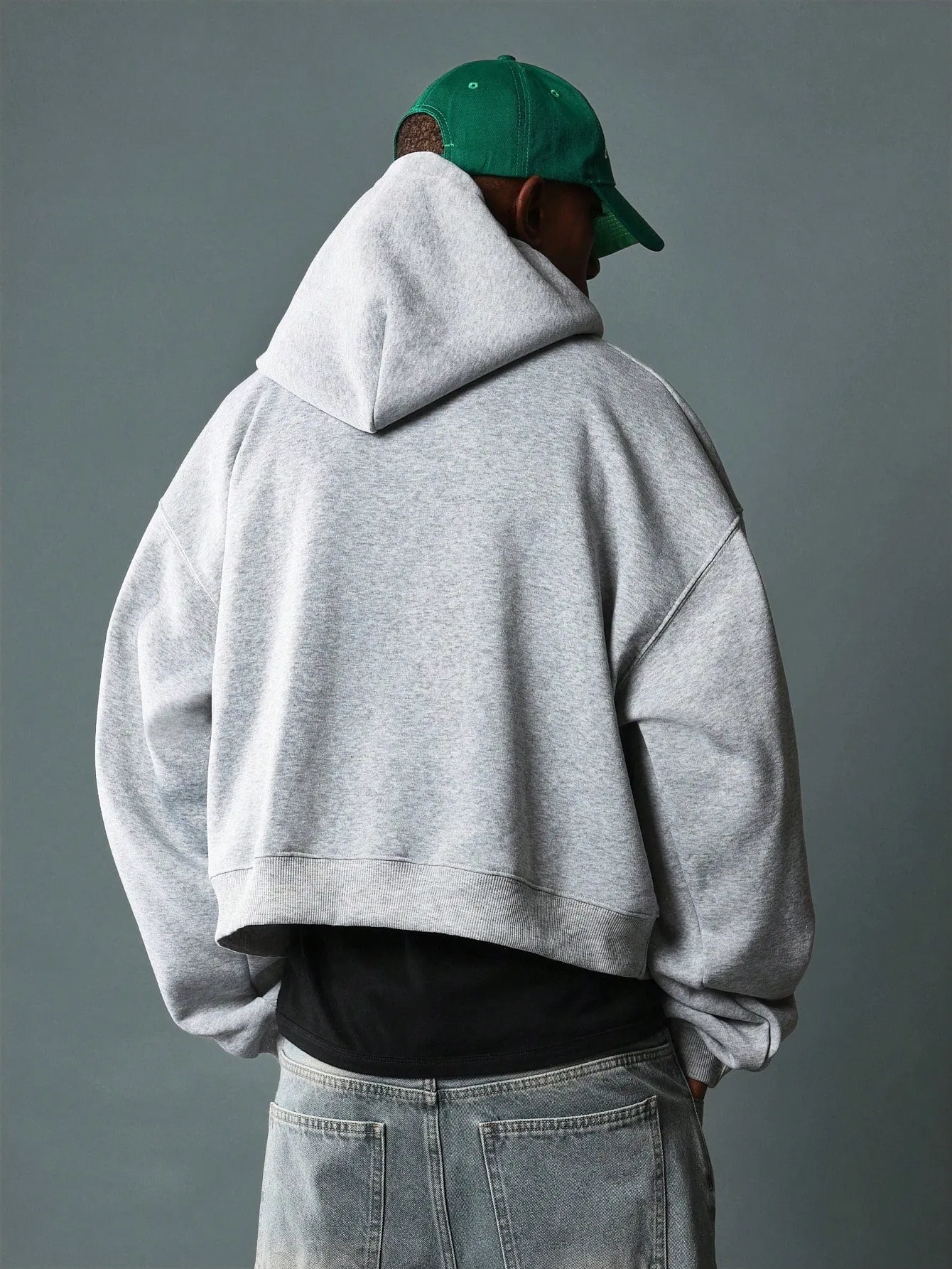 Crop Fit Overhead Hoodie With Small Embroidery Pattern & Drawcords
