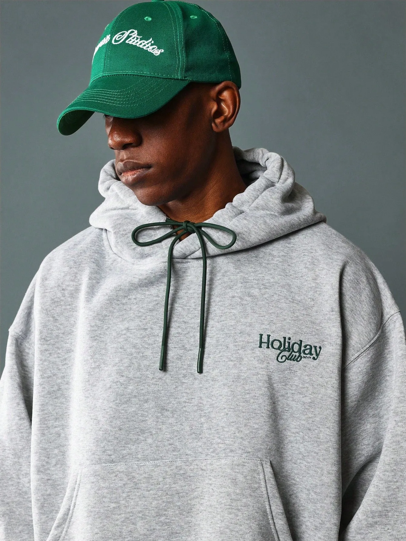 Crop Fit Overhead Hoodie With Small Embroidery Pattern & Drawcords
