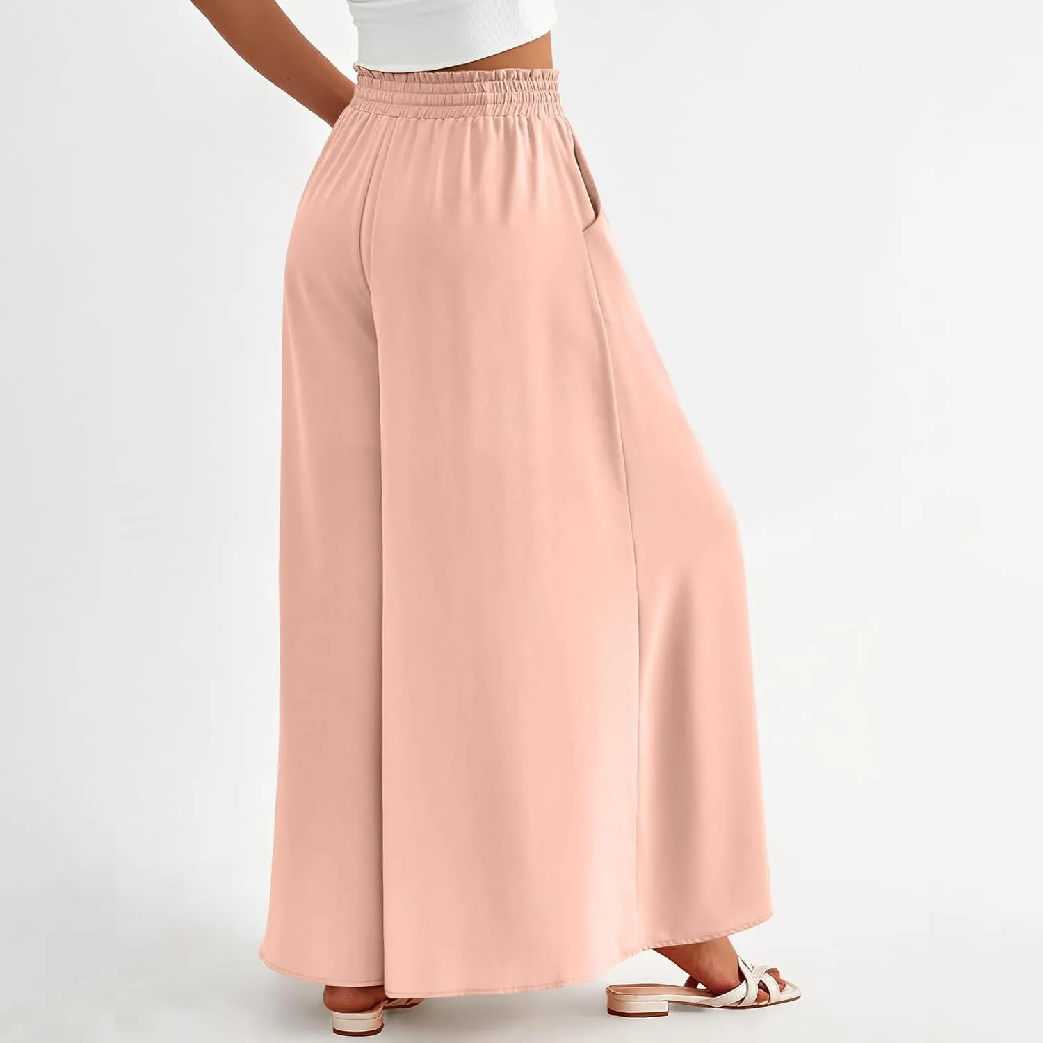 Culottes for Women Casual High Waist Wide Leg Pants Summer Floral Palazzo Pants Lounge Beach Trousers with Pocket