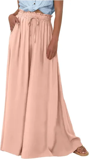 Culottes for Women Casual High Waist Wide Leg Pants Summer Floral Palazzo Pants Lounge Beach Trousers with Pocket