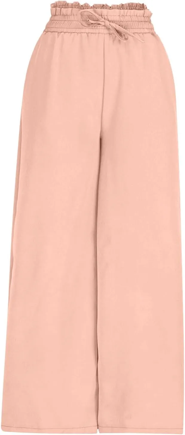 Culottes for Women Casual High Waist Wide Leg Pants Summer Floral Palazzo Pants Lounge Beach Trousers with Pocket