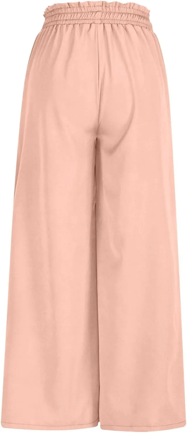 Culottes for Women Casual High Waist Wide Leg Pants Summer Floral Palazzo Pants Lounge Beach Trousers with Pocket