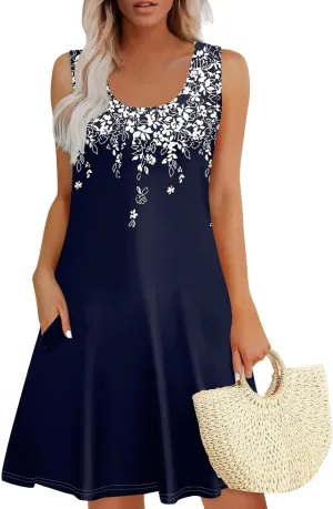 Cute Dresses for Women Spring Tank Top Dress Sundress Sleeveless A Line Dresses Fashion Summer Vest Dress with Pocket