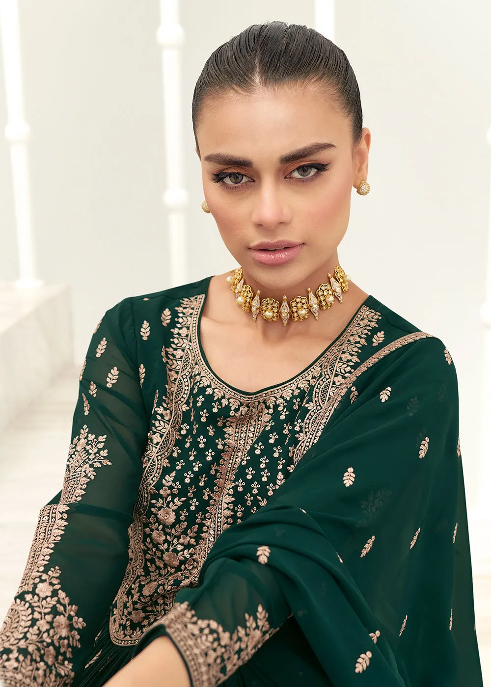 Dark Green Real Georgette Party Style Anarkali Suit