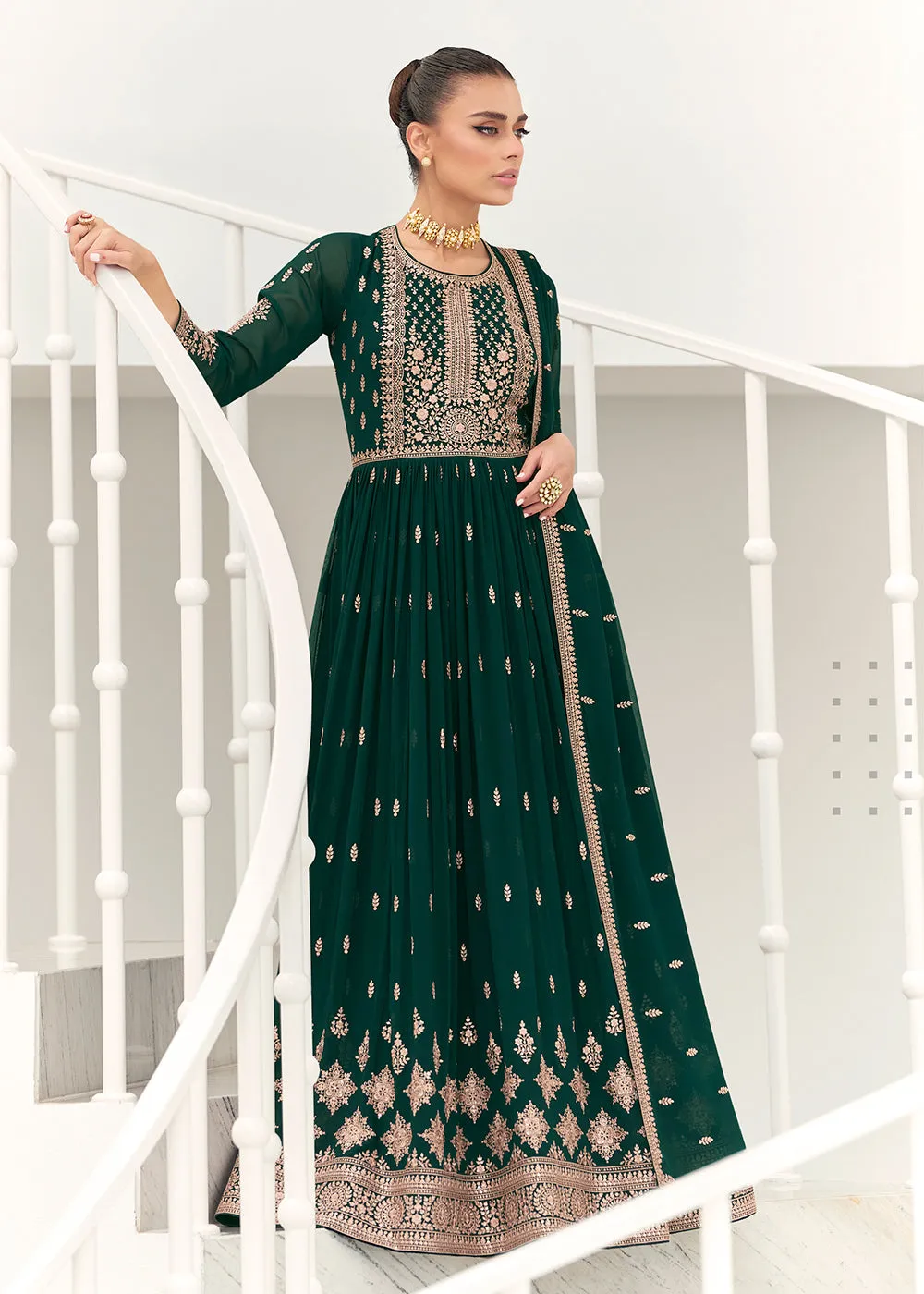 Dark Green Real Georgette Party Style Anarkali Suit