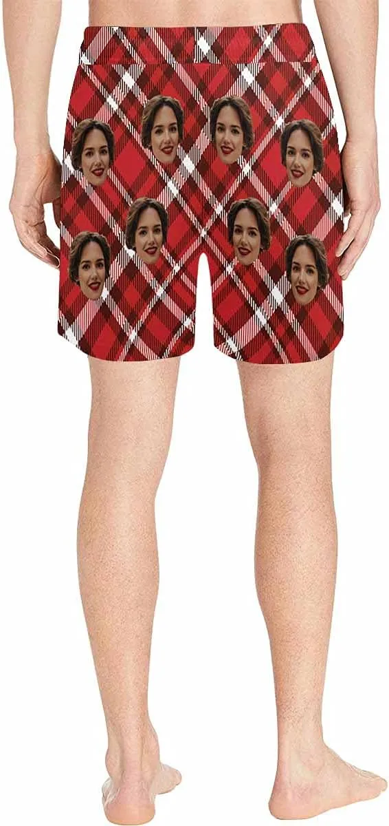DIYKST Custom Face Men Mid-Length Swim Trunk Quick Dry Board Short with Mesh Lining Inseam Bathing Suit Print Stitching-Palm
