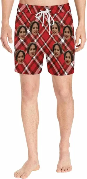 DIYKST Custom Face Men Mid-Length Swim Trunk Quick Dry Board Short with Mesh Lining Inseam Bathing Suit Print Stitching-Palm