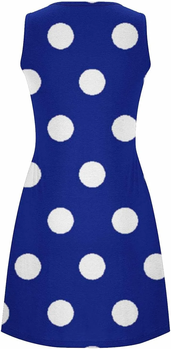 Flowy Dresses for Women Summer Casual Sleeveless Polka Dots Sundress Ruched Beach Vacation Tank Dress with Pockets