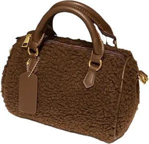 Fluffy Tote Bag Autumn Winter Plush Barrel Bags Handbag Ladies Small Tote Purse Fluffy Cylindrical Winter Fuzzy Purses