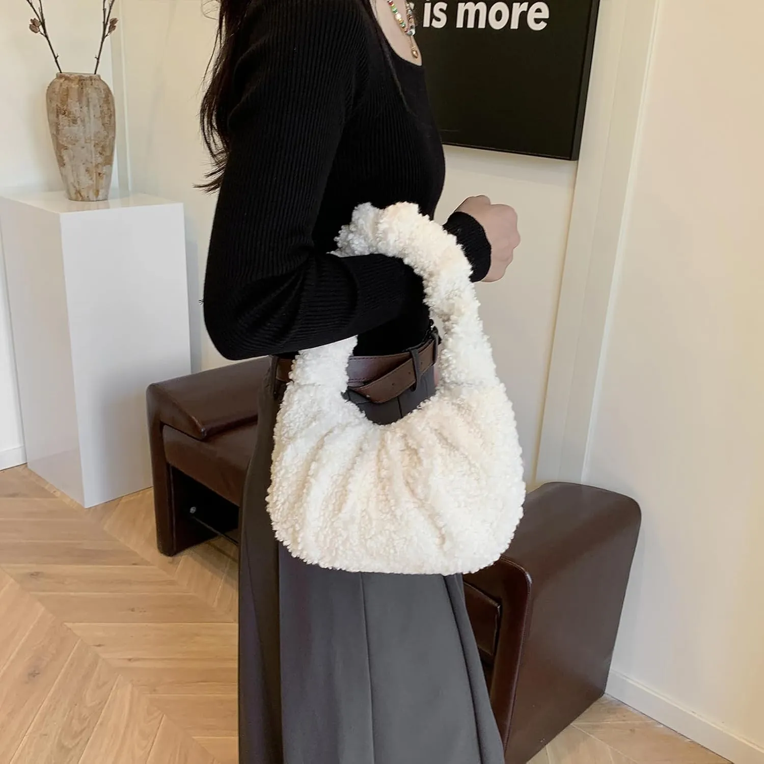 Fluffy Tote Bag, Fuzzy Purses for Women Faux Fur Bag Lambswool Y2k Purse Furry Bag
