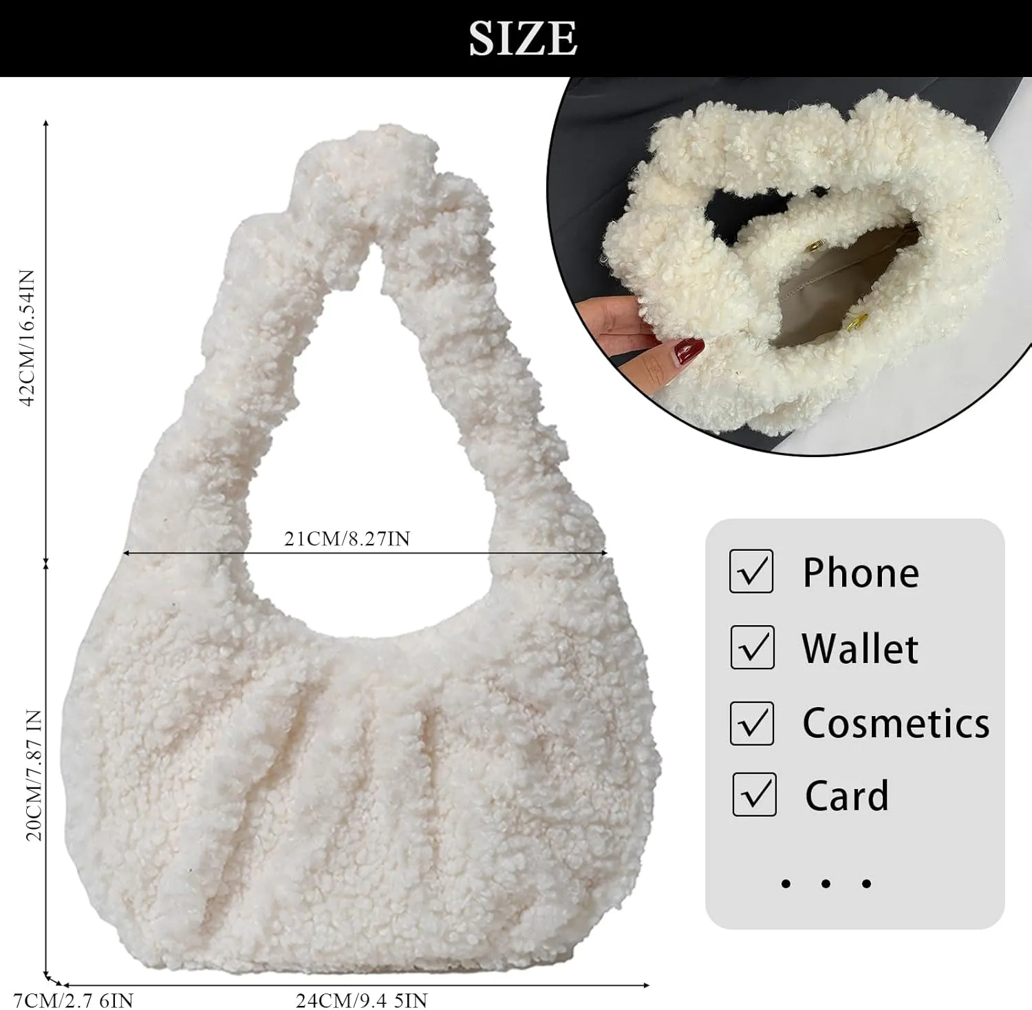 Fluffy Tote Bag, Fuzzy Purses for Women Faux Fur Bag Lambswool Y2k Purse Furry Bag