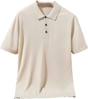 Fnfmrfmr Mens 100 Percent Merino Short Sleeve Wool Polo Shirt Solid Color Business Casual Loose Knit T-Shirt