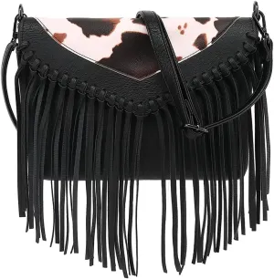 Fringe Crossbody Purse for Women, Vintage Leather Western Boho Purse, Tassel Small Handbag Shoulder Bag