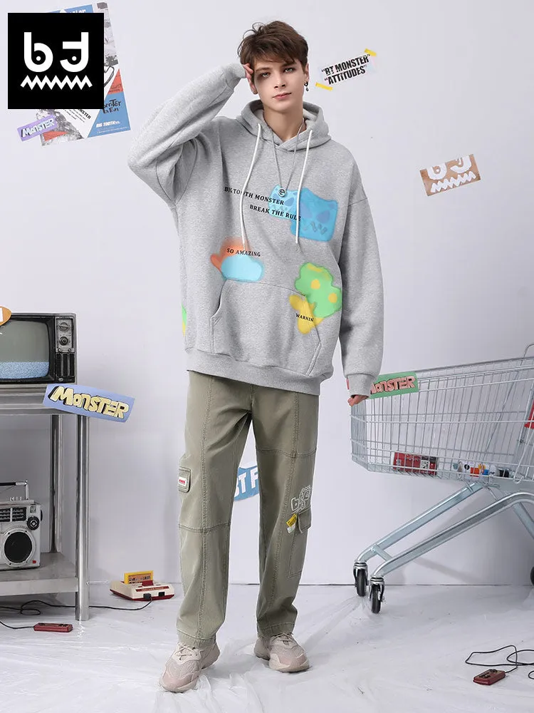 Fun spray paint graffiti print hoodie with rotator cuff kangaroo hood and fleece hoodie