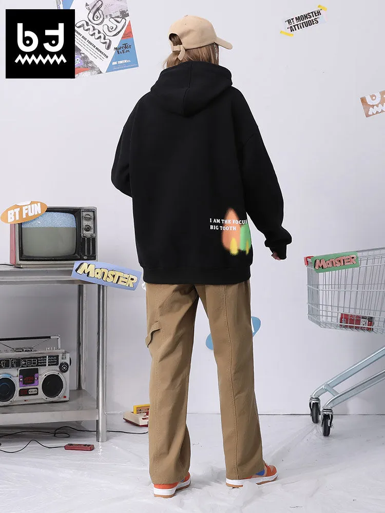 Fun spray paint graffiti print hoodie with rotator cuff kangaroo hood and fleece hoodie