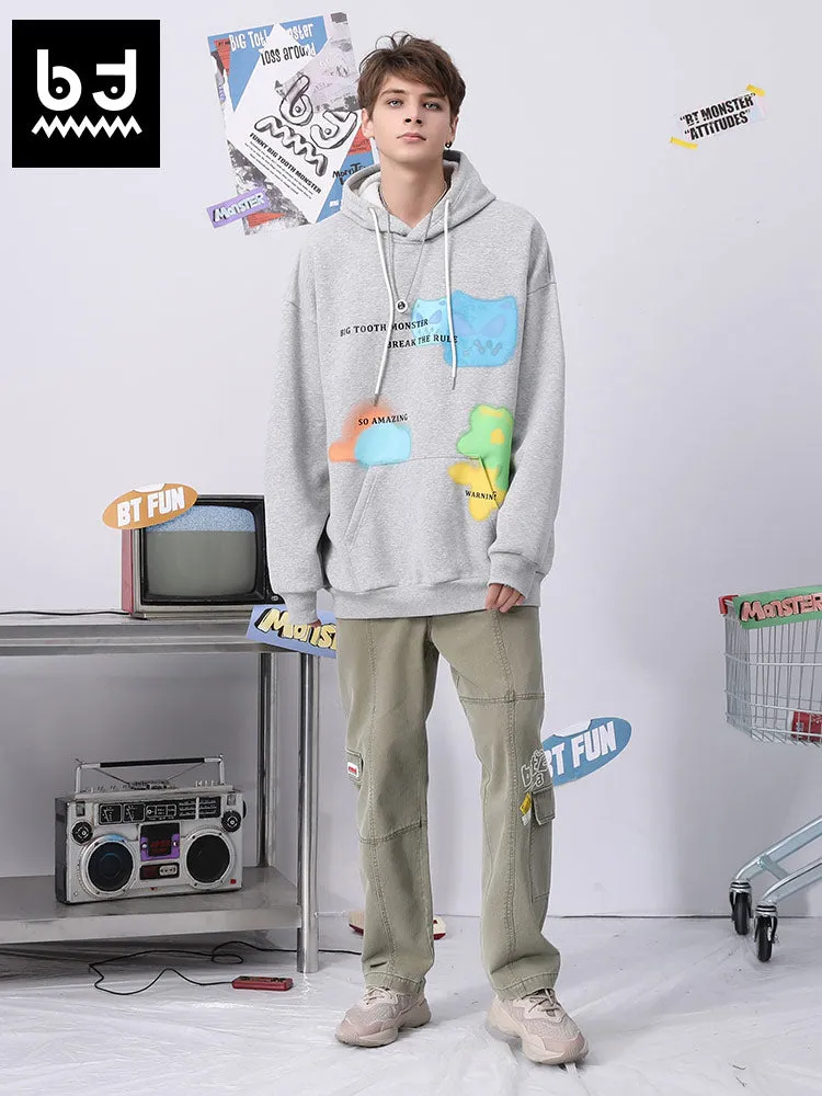 Fun spray paint graffiti print hoodie with rotator cuff kangaroo hood and fleece hoodie