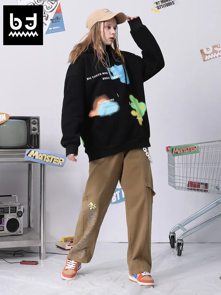 Fun spray paint graffiti print hoodie with rotator cuff kangaroo hood and fleece hoodie