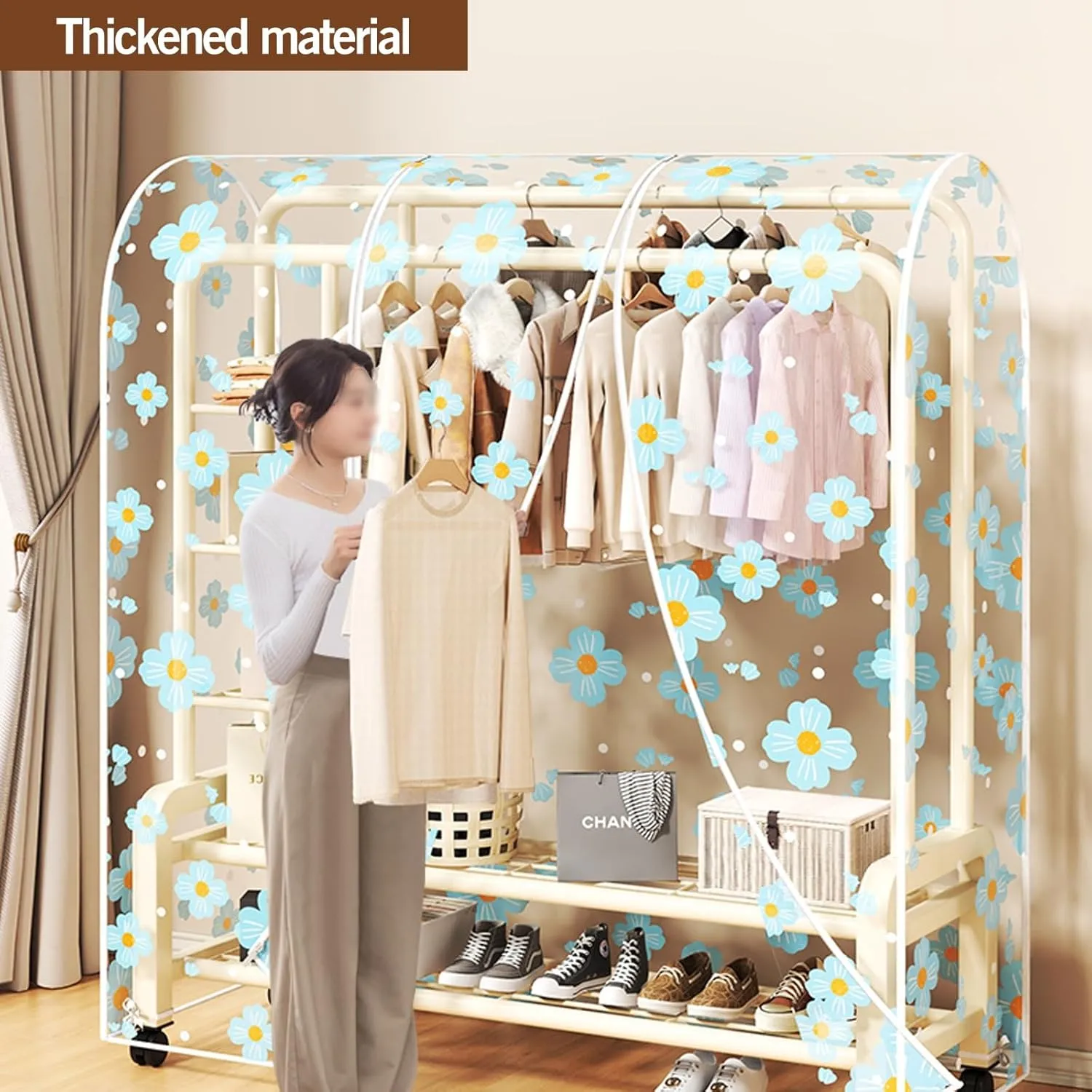 Garment Rack Cover Dustproof Clothes Rack Cover, Clear Garment Bags for Hanging Clothes with Zipper, Printed Clothes(Red,110x50x150cm)