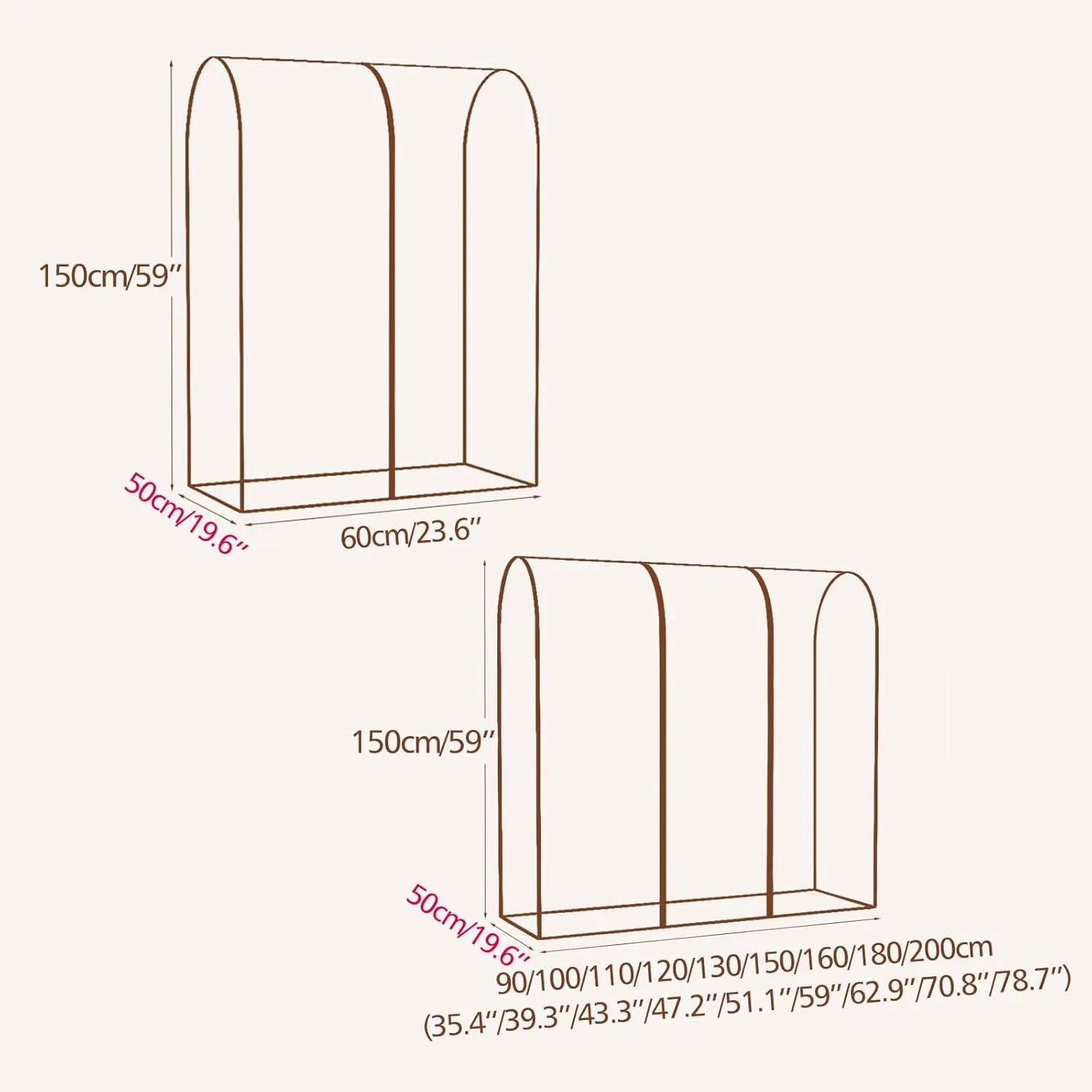 Garment Rack Cover Dustproof Clothes Rack Cover, Clear Garment Bags for Hanging Clothes with Zipper, Printed Clothes(Red,110x50x150cm)
