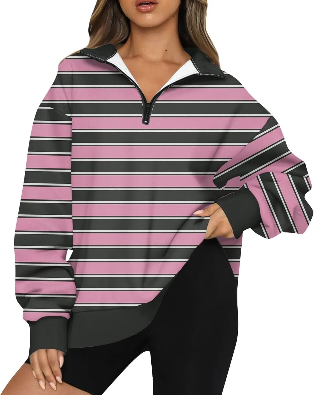 GOFULY 1/4 Zip Pullover Women Fall Color Block Oversized Sweatshirt Sexy Long Sleeve Pullover Tops Winter Cute Outfits 2024