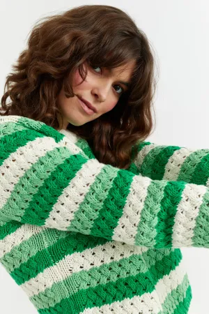 Green Cotton Crochet Sweater