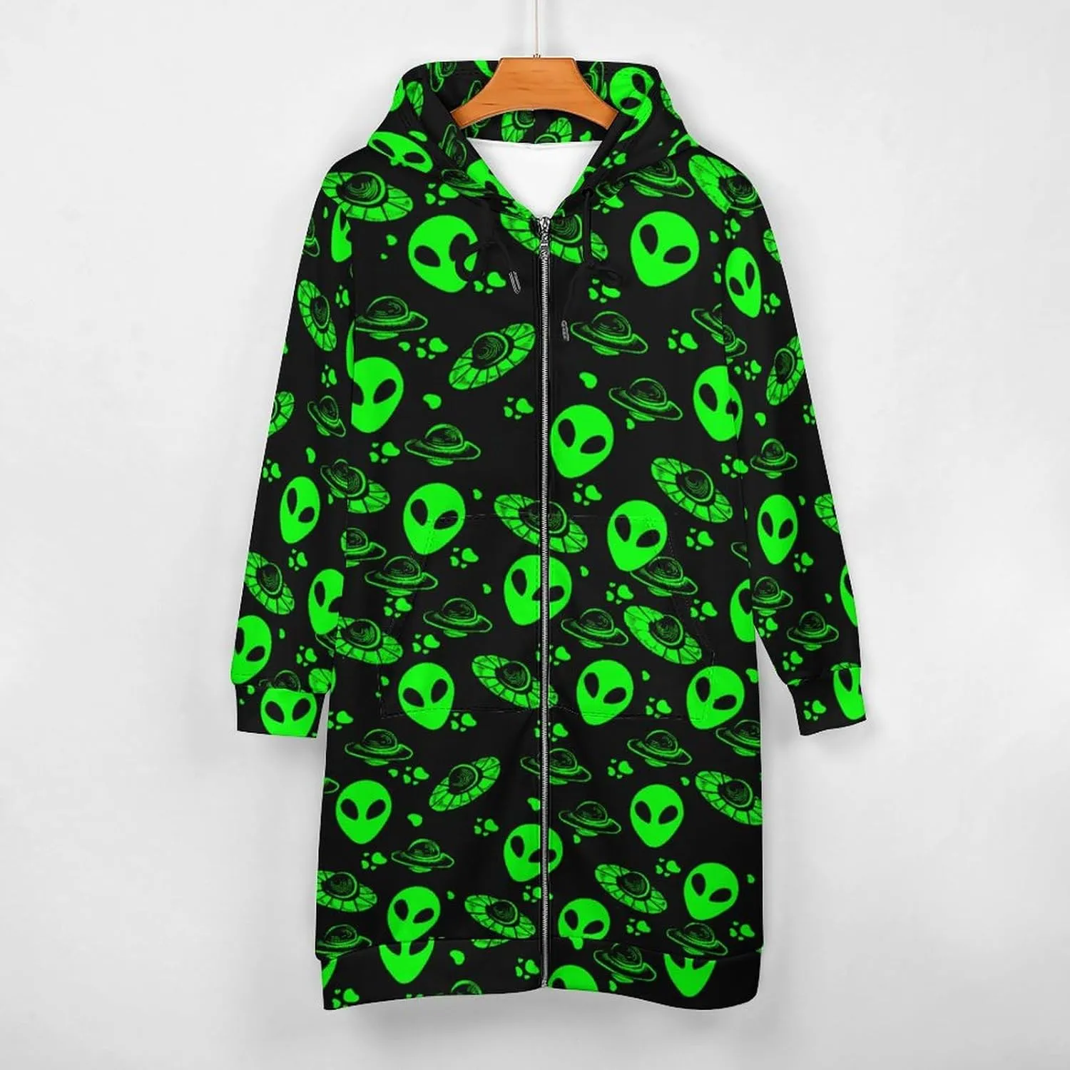 Green Halloween Hoodies for Women Oversized Full Zip Hooded Sweatshirt Casual Long Sleeve 2024 Fall Jacket Coat