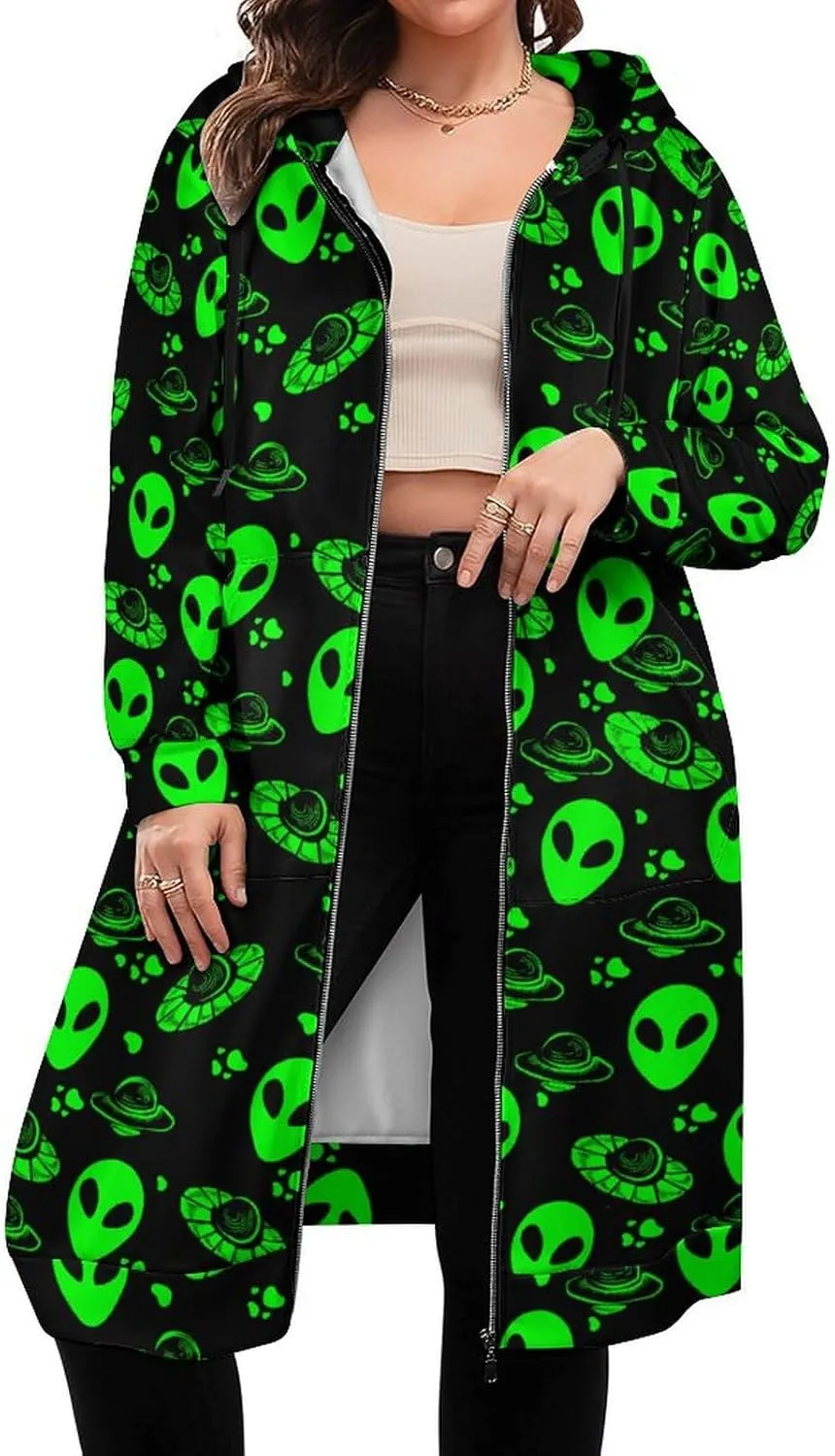Green Halloween Hoodies for Women Oversized Full Zip Hooded Sweatshirt Casual Long Sleeve 2024 Fall Jacket Coat