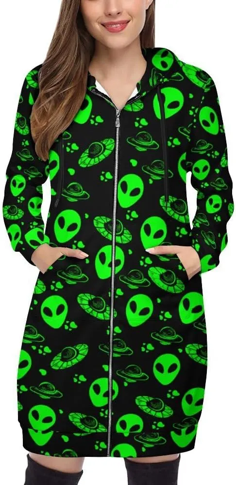 Green Halloween Hoodies for Women Oversized Full Zip Hooded Sweatshirt Casual Long Sleeve 2024 Fall Jacket Coat