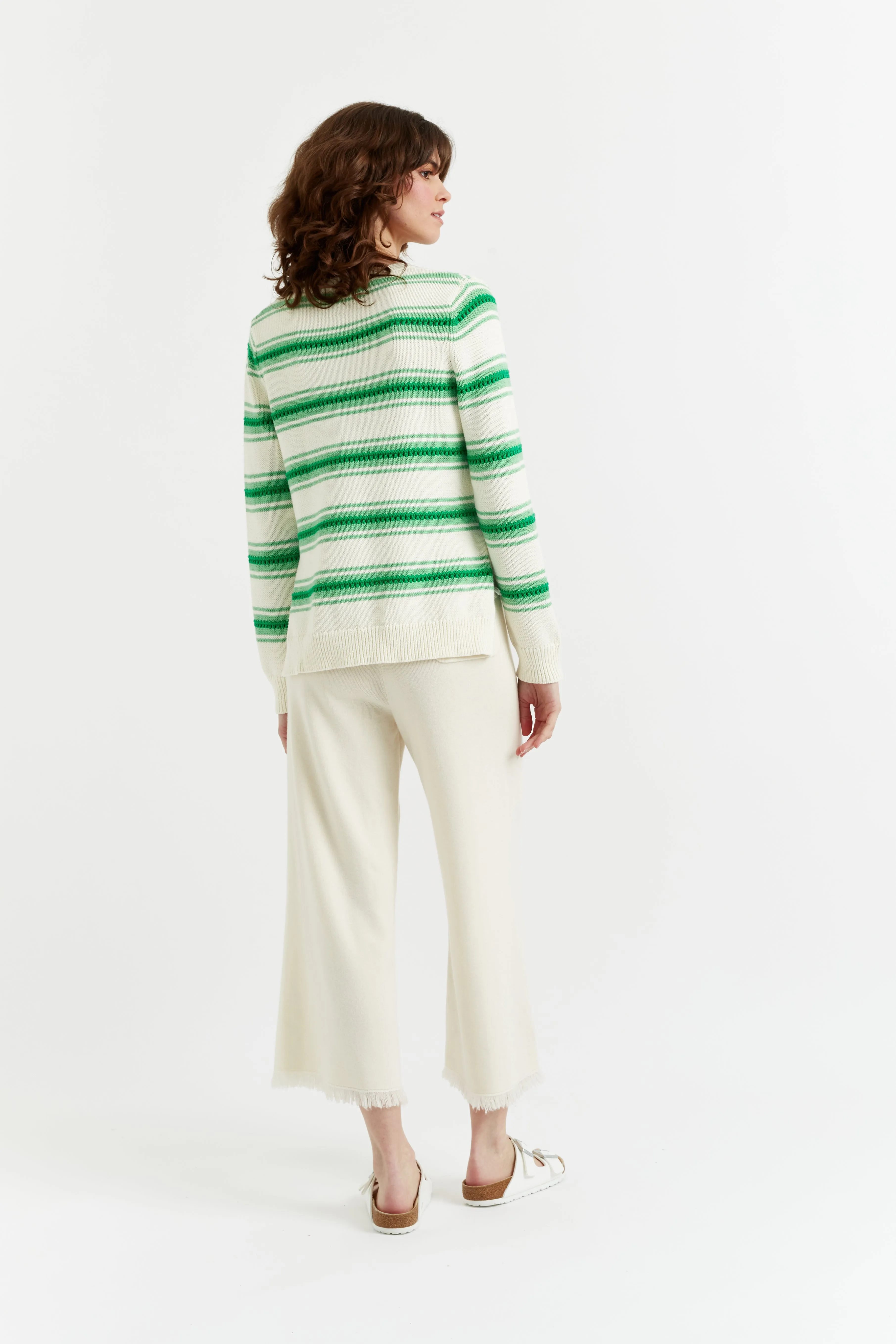 Green Lace Stitch Cotton Sweater