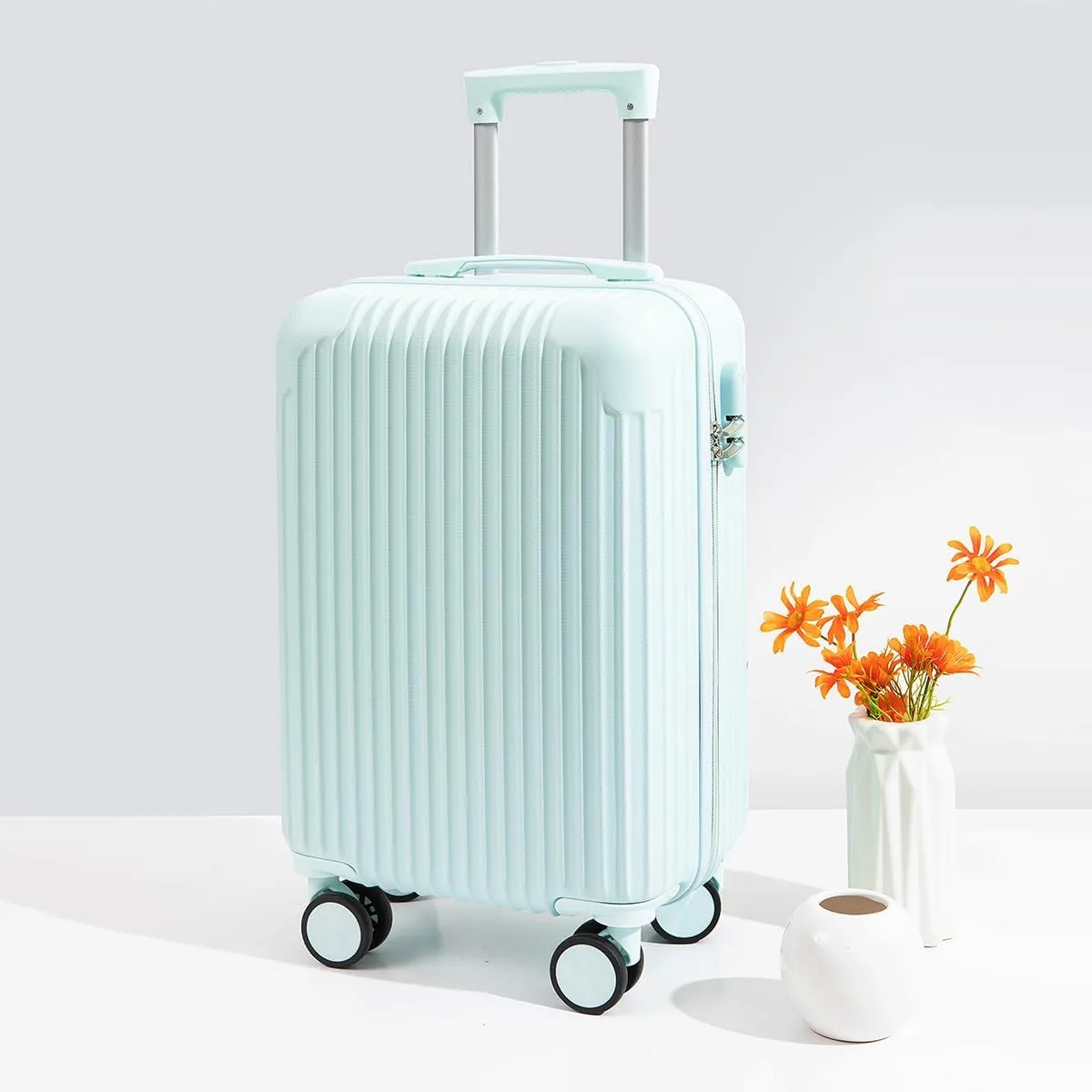 Hardside Expandable ABS Carry on Luggage, 4 Double Spinner Wheels, Lightweight Hard Shell Polycarbonate SuitcaseGreen-28inch