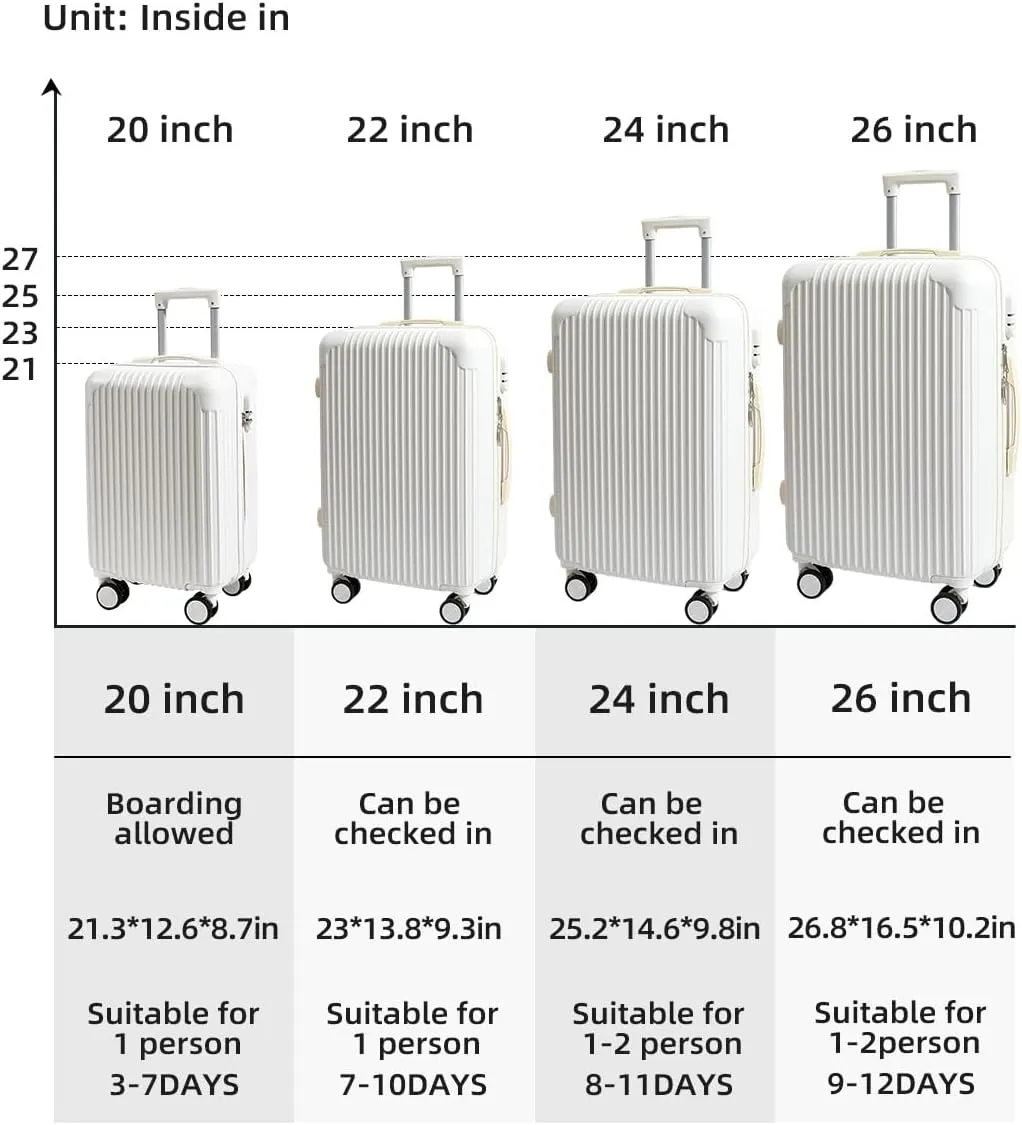 Hardside Expandable ABS Carry on Luggage, 4 Spinner Wheels, Lightweight Hard Shell Polycarbonate Suitcase,White-28inch