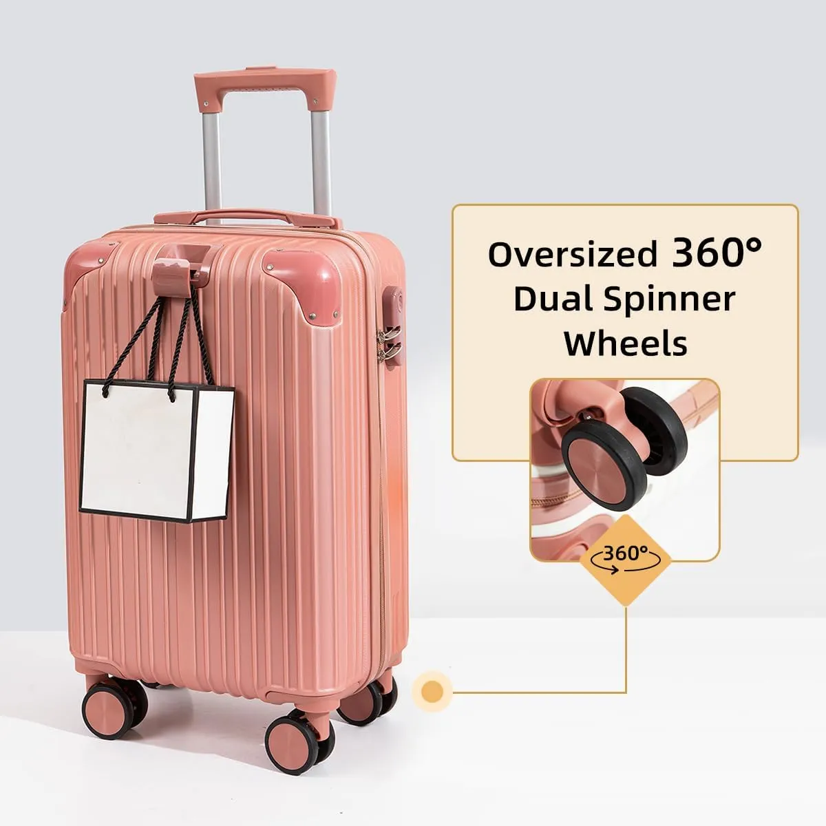 Hardside Luggage Suitcase PC ABS with TSA Lock 4 Double 360 Universal Spinner Suitcase Carry on Hardshell Lightweight With Elastic Hookorange-20inch