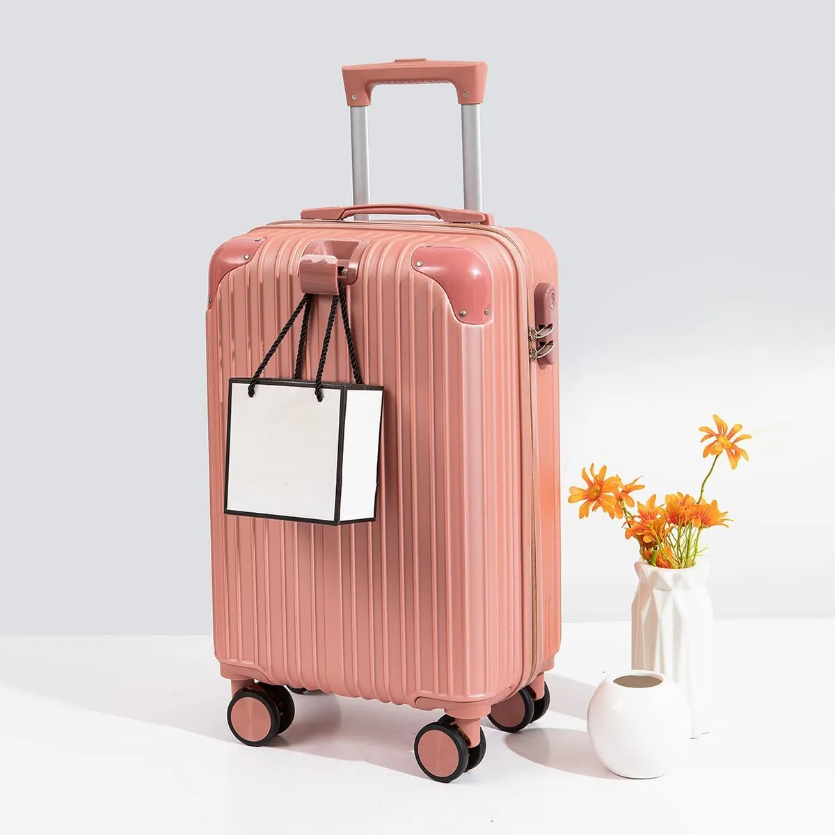 Hardside Luggage Suitcase PC ABS with TSA Lock 4 Double 360 Universal Spinner Suitcase Carry on Hardshell Lightweight With Elastic Hookorange-20inch