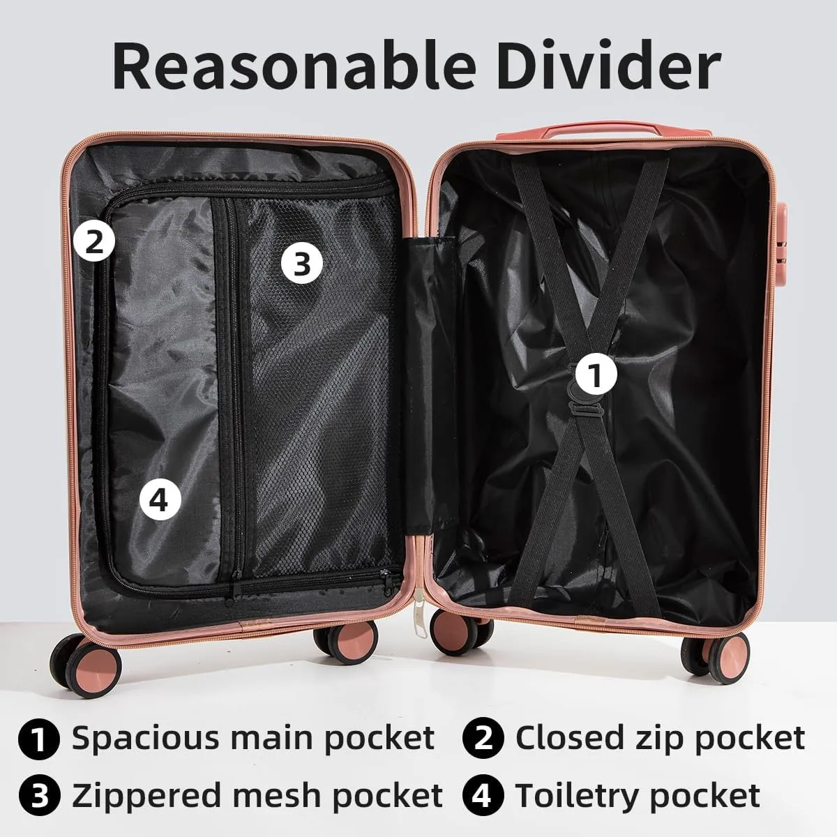 Hardside Luggage Suitcase PC ABS with TSA Lock 4 Double 360 Universal Spinner Suitcase Carry on Hardshell Lightweight With Elastic Hookorange-20inch