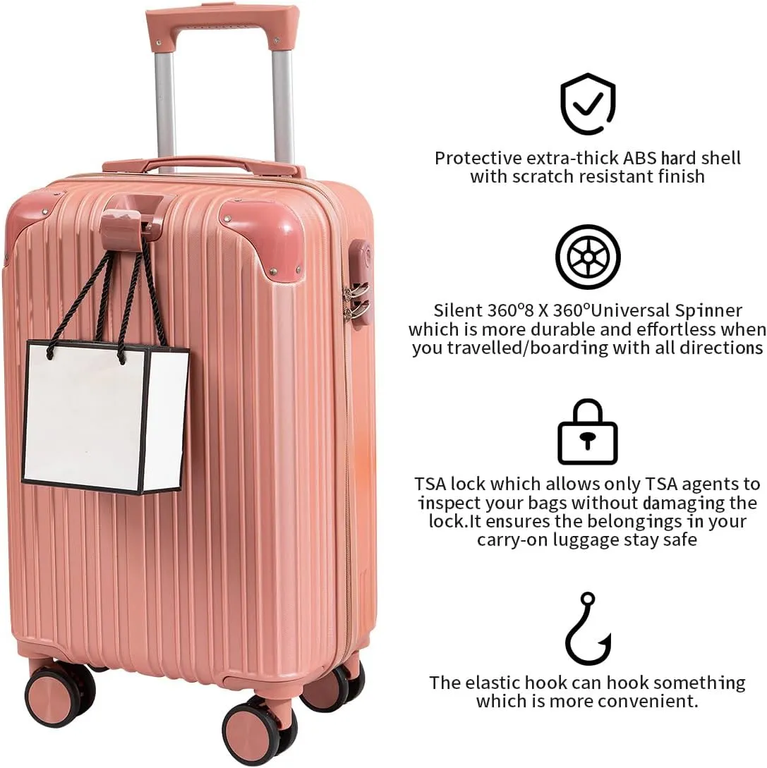 Hardside Luggage Suitcase PC ABS with TSA Lock 4 Double 360 Universal Spinner Suitcase Carry on Hardshell Lightweight With Elastic Hookorange-20inch