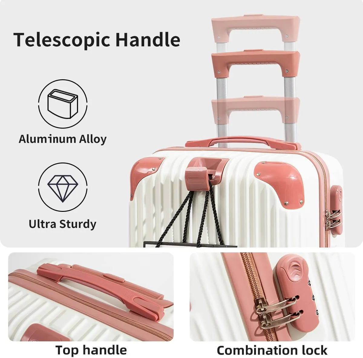 Hardside Luggage Suitcase PC ABS with TSA Lock 4 Double 360 Universal Spinner Suitcase Carry on Hardshell Lightweight With Elastic Hookwhite-28inch