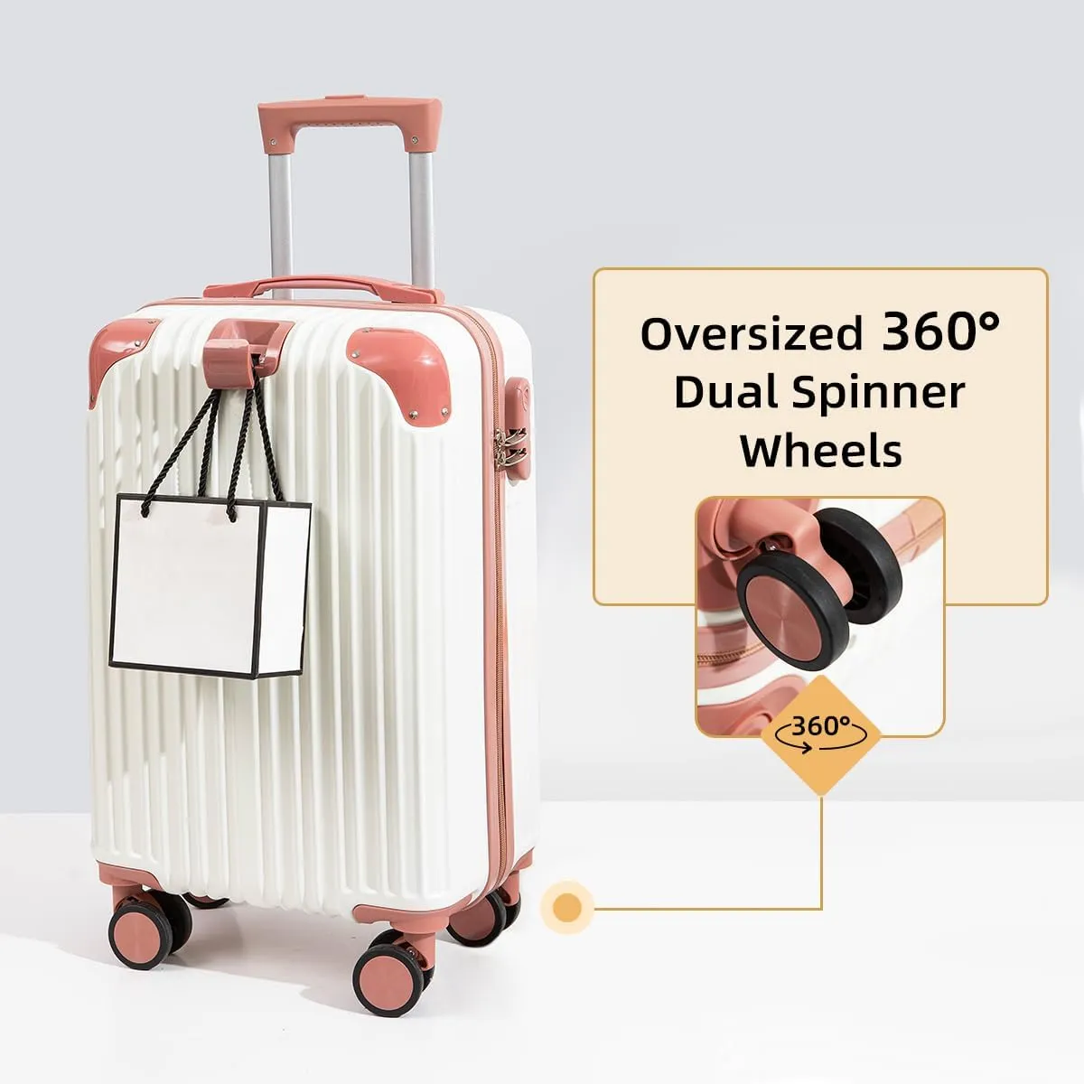 Hardside Luggage Suitcase PC ABS with TSA Lock 4 Double 360 Universal Spinner Suitcase Carry on Hardshell Lightweight With Elastic Hookwhite-28inch