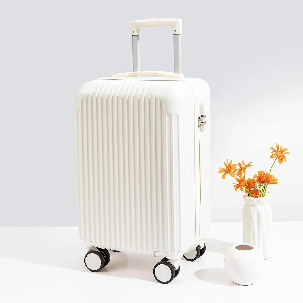 Hardside Luggage Suitcase PC ABS with TSA Lock 4 Double 360Universal Spinner Suitcase Carry on Hardshell Lightweight, White-24inch