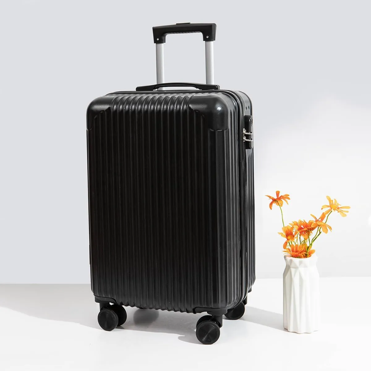 Hardside Luggage Suitcase PC ABS with TSA Lock 4 Double 360Universal Spinner Suitcase Carry on Hardshell Lightweight,Black-24inch