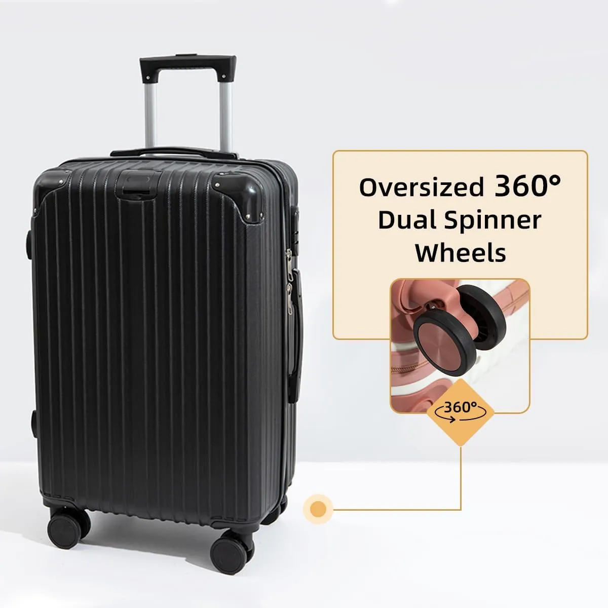 Hardside Luggage Suitcase PC ABS with TSA Lock 4 X Double 360 Universal Spinner Suitcase Carry on Hardshell Lightweight With Elastic Hookblack-28inch