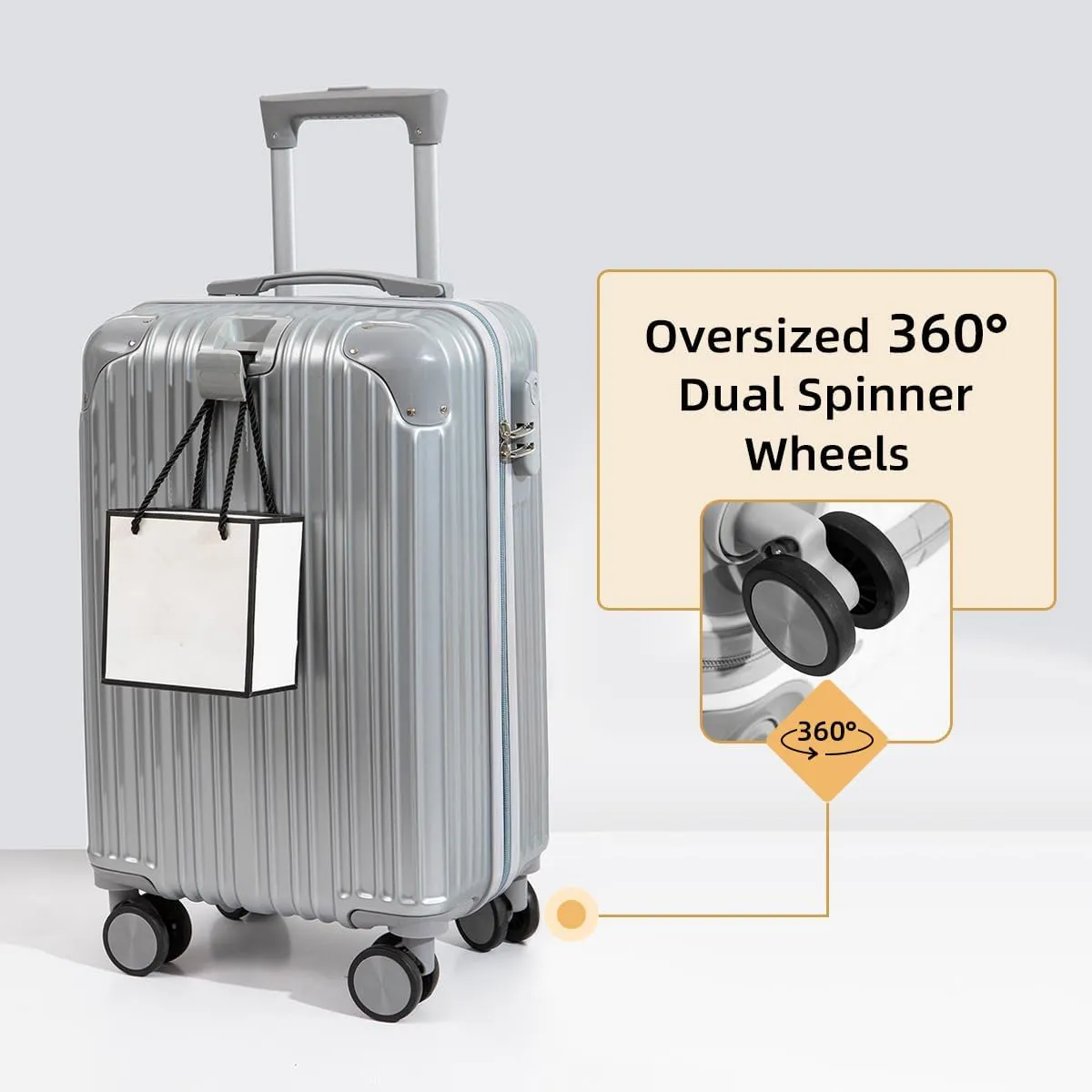 Hardside Luggage Suitcase PC ABS with TSA Lock 4 X Double 360 Universal Spinner Suitcase Carry on Hardshell Lightweight With Elastic Hookgrey-20inch