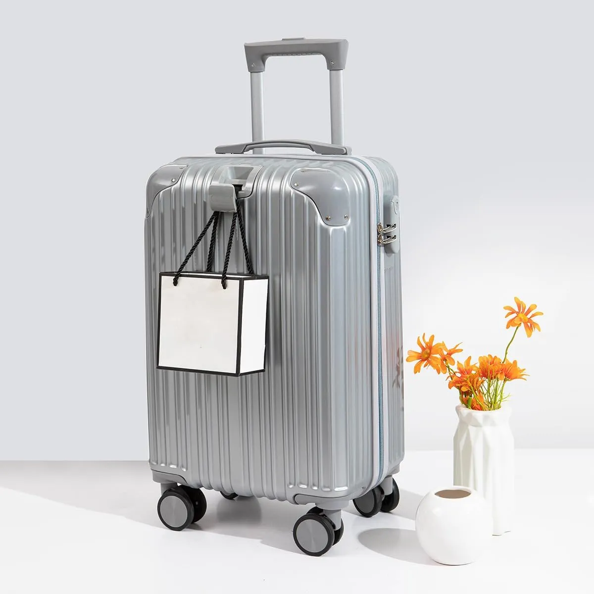 Hardside Luggage Suitcase PC ABS with TSA Lock 4 X Double 360 Universal Spinner Suitcase Carry on Hardshell Lightweight With Elastic Hookgrey-20inch